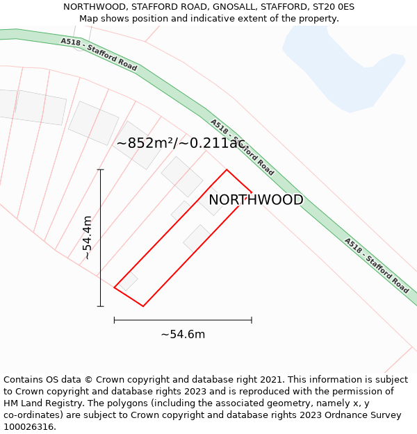 NORTHWOOD, STAFFORD ROAD, GNOSALL, STAFFORD, ST20 0ES: Plot and title map