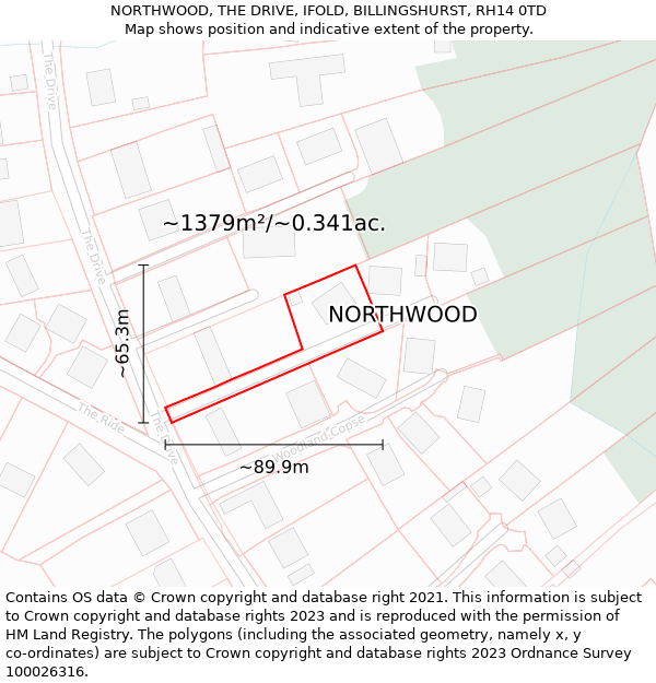 NORTHWOOD, THE DRIVE, IFOLD, BILLINGSHURST, RH14 0TD: Plot and title map