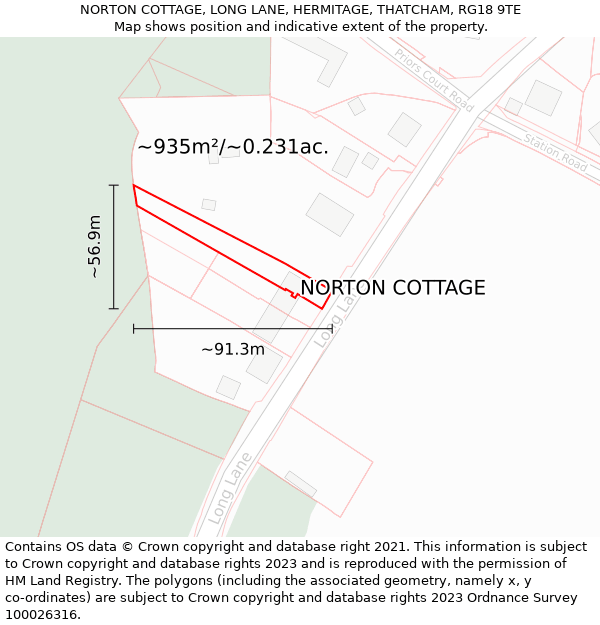 NORTON COTTAGE, LONG LANE, HERMITAGE, THATCHAM, RG18 9TE: Plot and title map