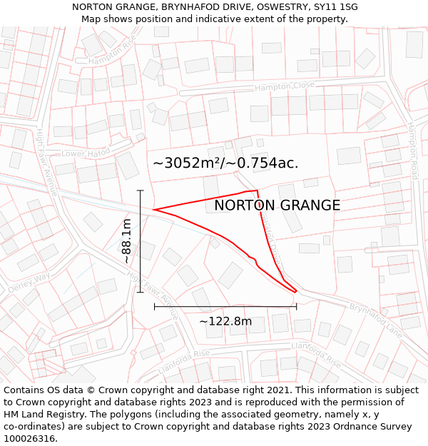 NORTON GRANGE, BRYNHAFOD DRIVE, OSWESTRY, SY11 1SG: Plot and title map