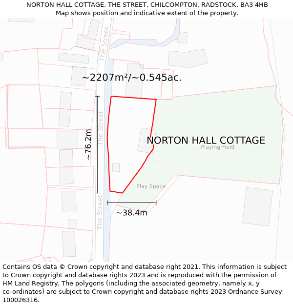 NORTON HALL COTTAGE, THE STREET, CHILCOMPTON, RADSTOCK, BA3 4HB: Plot and title map