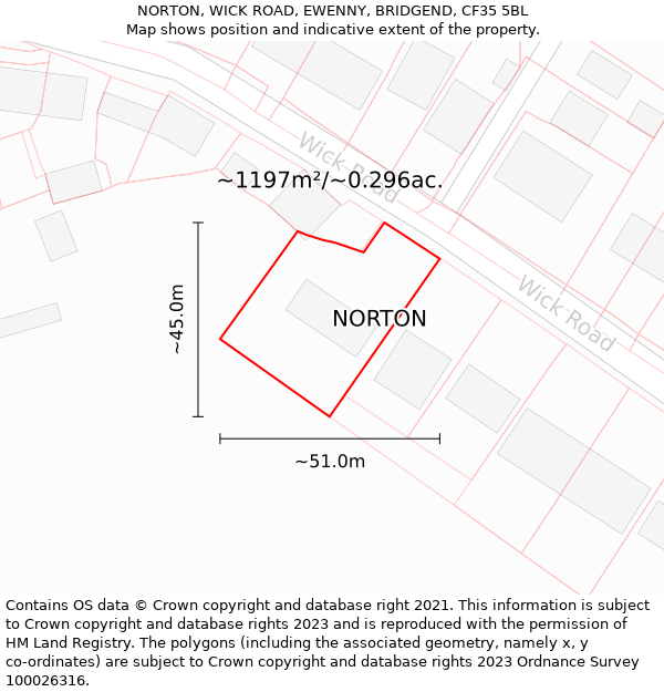 NORTON, WICK ROAD, EWENNY, BRIDGEND, CF35 5BL: Plot and title map