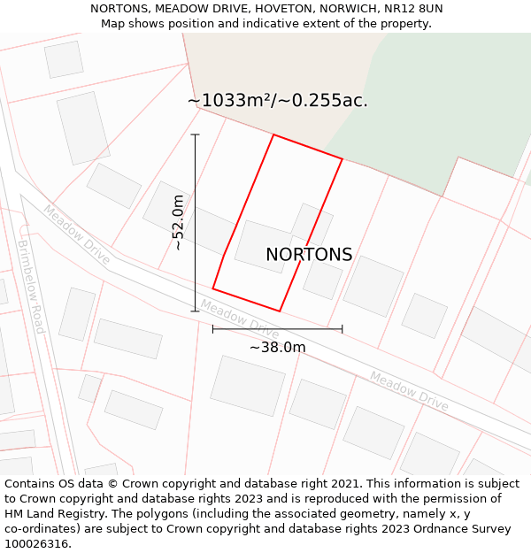 NORTONS, MEADOW DRIVE, HOVETON, NORWICH, NR12 8UN: Plot and title map