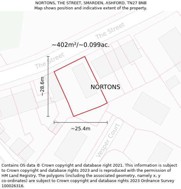 NORTONS, THE STREET, SMARDEN, ASHFORD, TN27 8NB: Plot and title map