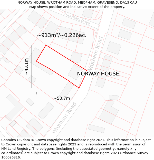 NORWAY HOUSE, WROTHAM ROAD, MEOPHAM, GRAVESEND, DA13 0AU: Plot and title map