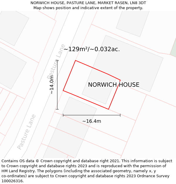 NORWICH HOUSE, PASTURE LANE, MARKET RASEN, LN8 3DT: Plot and title map