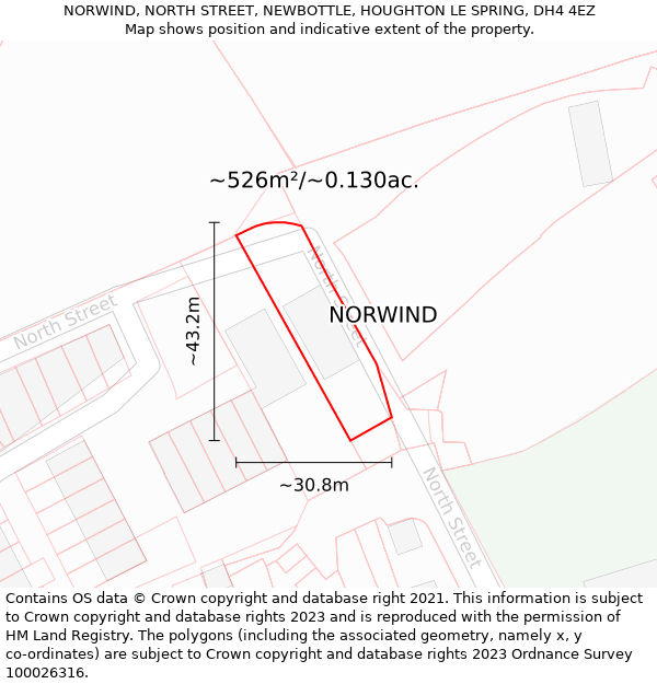 NORWIND, NORTH STREET, NEWBOTTLE, HOUGHTON LE SPRING, DH4 4EZ: Plot and title map