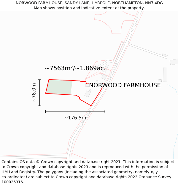 NORWOOD FARMHOUSE, SANDY LANE, HARPOLE, NORTHAMPTON, NN7 4DG: Plot and title map