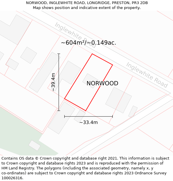 NORWOOD, INGLEWHITE ROAD, LONGRIDGE, PRESTON, PR3 2DB: Plot and title map