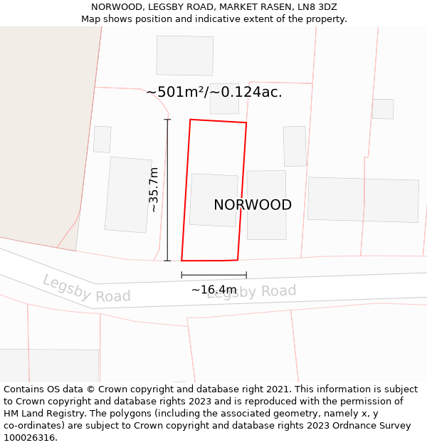 NORWOOD, LEGSBY ROAD, MARKET RASEN, LN8 3DZ: Plot and title map