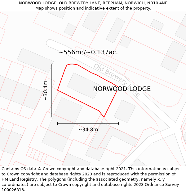 NORWOOD LODGE, OLD BREWERY LANE, REEPHAM, NORWICH, NR10 4NE: Plot and title map