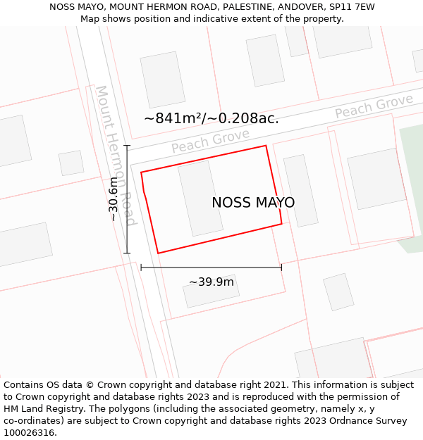 NOSS MAYO, MOUNT HERMON ROAD, PALESTINE, ANDOVER, SP11 7EW: Plot and title map