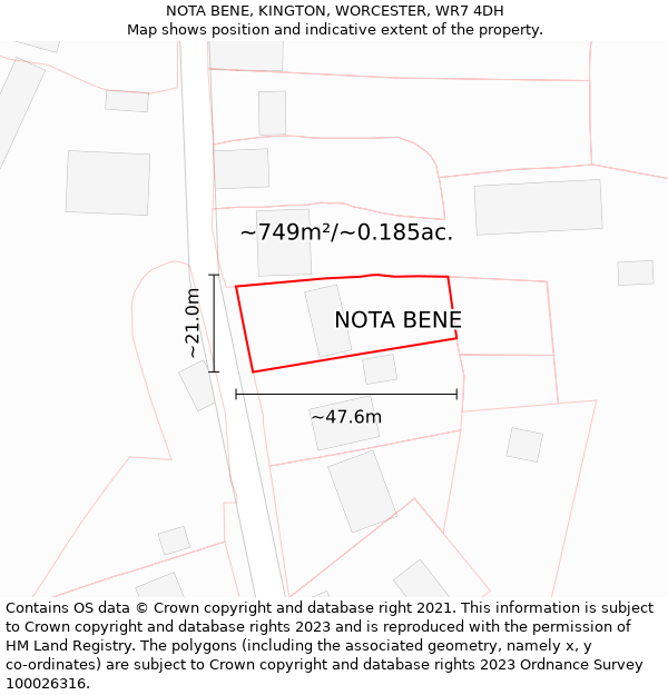 NOTA BENE, KINGTON, WORCESTER, WR7 4DH: Plot and title map