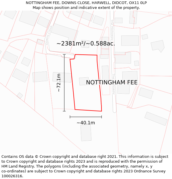 NOTTINGHAM FEE, DOWNS CLOSE, HARWELL, DIDCOT, OX11 0LP: Plot and title map