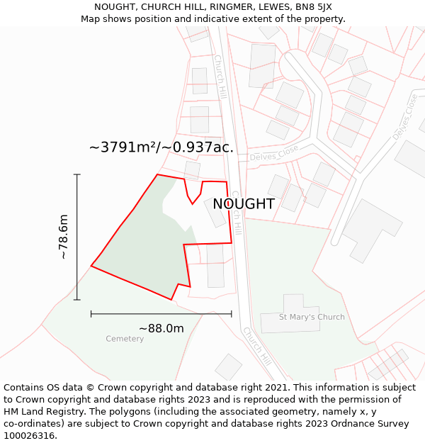 NOUGHT, CHURCH HILL, RINGMER, LEWES, BN8 5JX: Plot and title map