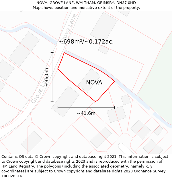 NOVA, GROVE LANE, WALTHAM, GRIMSBY, DN37 0HD: Plot and title map