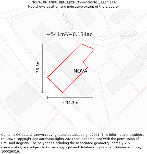 NOVA, RHIANFA, BENLLECH, TYN-Y-GONGL, LL74 8RA: Plot and title map