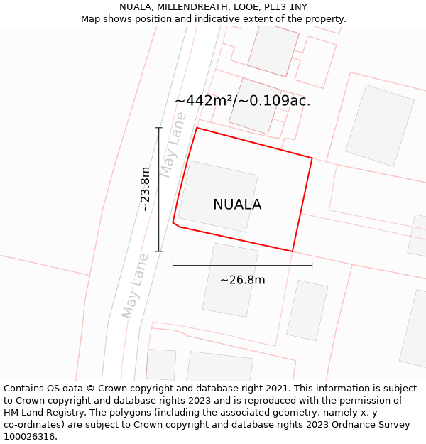 NUALA, MILLENDREATH, LOOE, PL13 1NY: Plot and title map