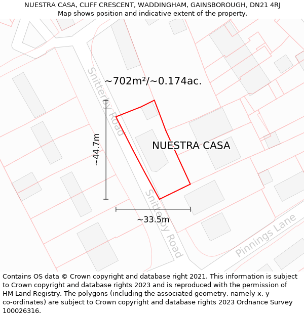 NUESTRA CASA, CLIFF CRESCENT, WADDINGHAM, GAINSBOROUGH, DN21 4RJ: Plot and title map