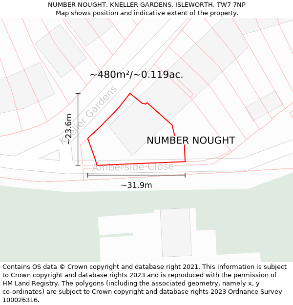NUMBER NOUGHT, KNELLER GARDENS, ISLEWORTH, TW7 7NP: Plot and title map
