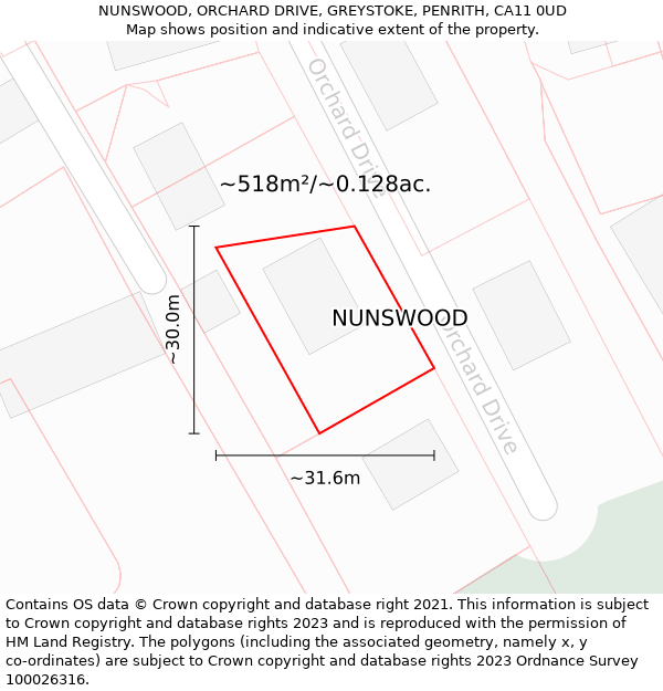 NUNSWOOD, ORCHARD DRIVE, GREYSTOKE, PENRITH, CA11 0UD: Plot and title map
