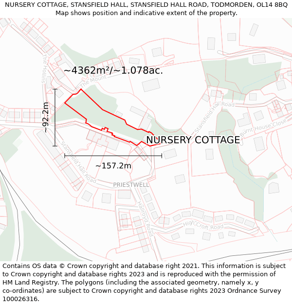 NURSERY COTTAGE, STANSFIELD HALL, STANSFIELD HALL ROAD, TODMORDEN, OL14 8BQ: Plot and title map