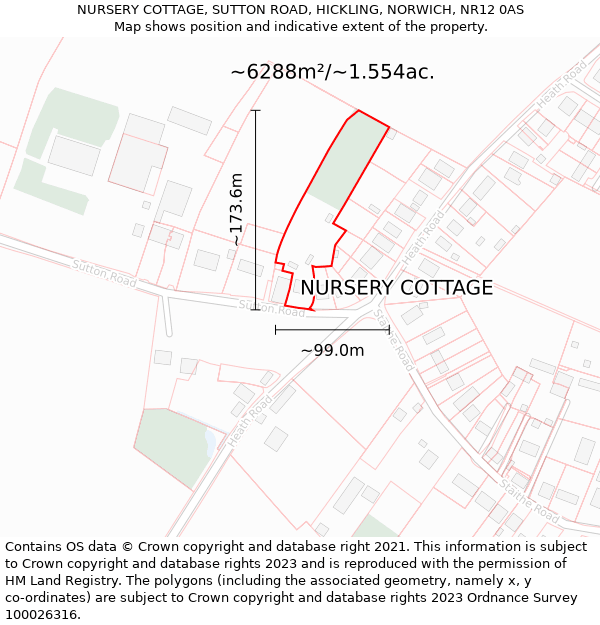 NURSERY COTTAGE, SUTTON ROAD, HICKLING, NORWICH, NR12 0AS: Plot and title map