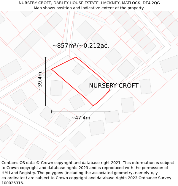 NURSERY CROFT, DARLEY HOUSE ESTATE, HACKNEY, MATLOCK, DE4 2QG: Plot and title map