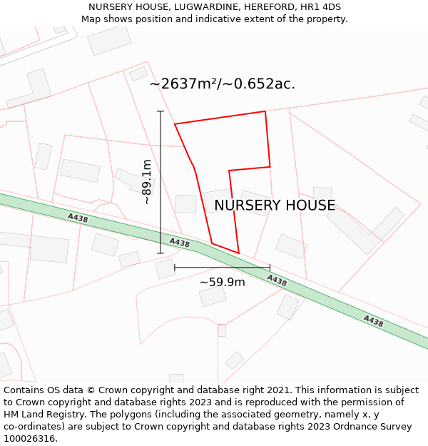 NURSERY HOUSE, LUGWARDINE, HEREFORD, HR1 4DS: Plot and title map