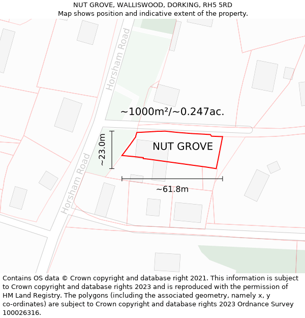 NUT GROVE, WALLISWOOD, DORKING, RH5 5RD: Plot and title map