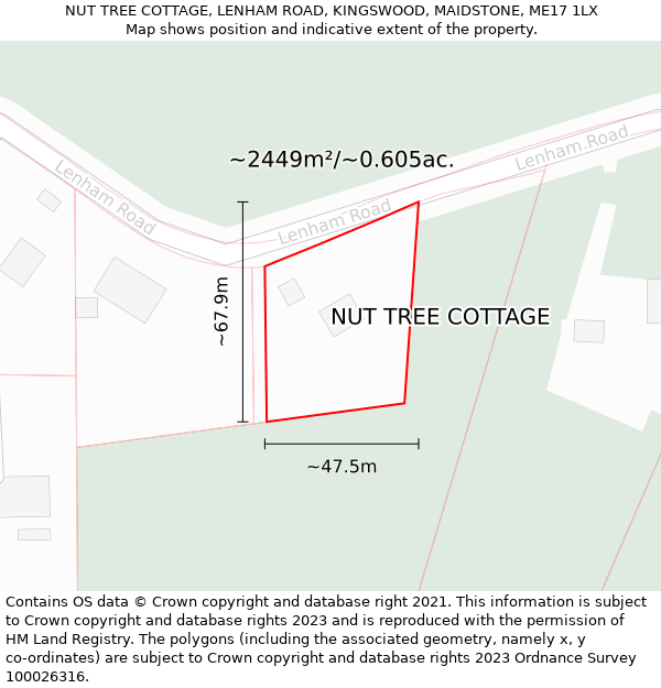 NUT TREE COTTAGE, LENHAM ROAD, KINGSWOOD, MAIDSTONE, ME17 1LX: Plot and title map