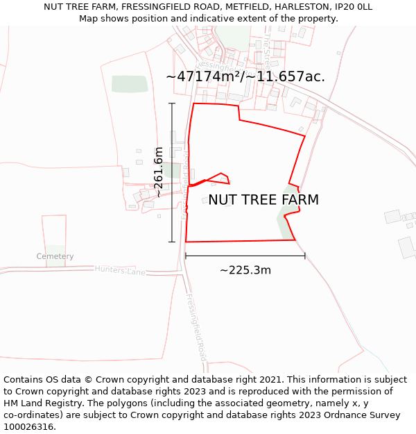 NUT TREE FARM, FRESSINGFIELD ROAD, METFIELD, HARLESTON, IP20 0LL: Plot and title map