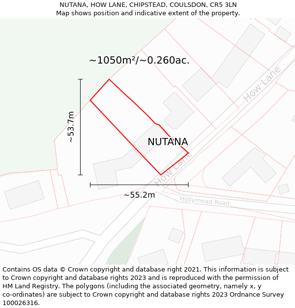 NUTANA, HOW LANE, CHIPSTEAD, COULSDON, CR5 3LN: Plot and title map