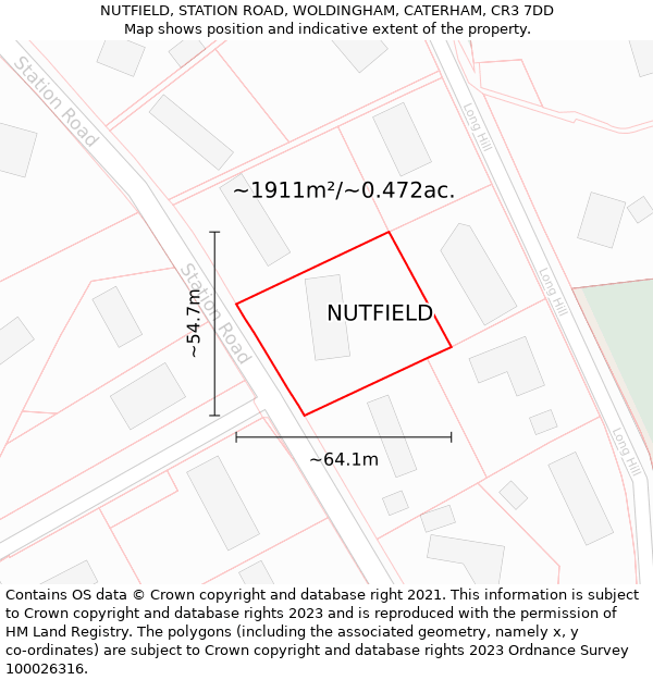 NUTFIELD, STATION ROAD, WOLDINGHAM, CATERHAM, CR3 7DD: Plot and title map