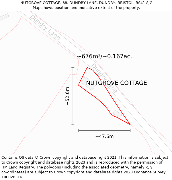 NUTGROVE COTTAGE, 68, DUNDRY LANE, DUNDRY, BRISTOL, BS41 8JG: Plot and title map