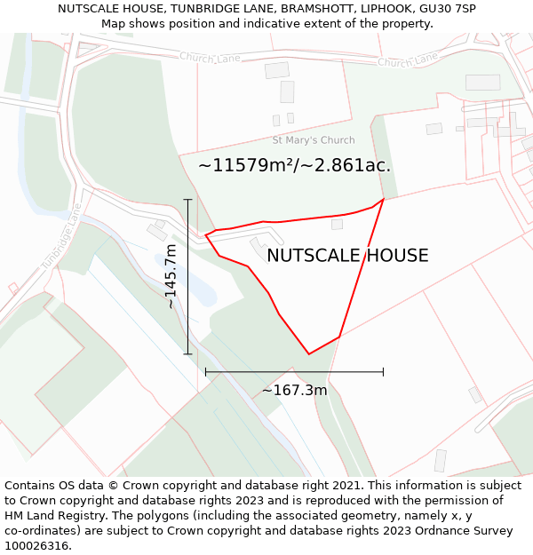 NUTSCALE HOUSE, TUNBRIDGE LANE, BRAMSHOTT, LIPHOOK, GU30 7SP: Plot and title map