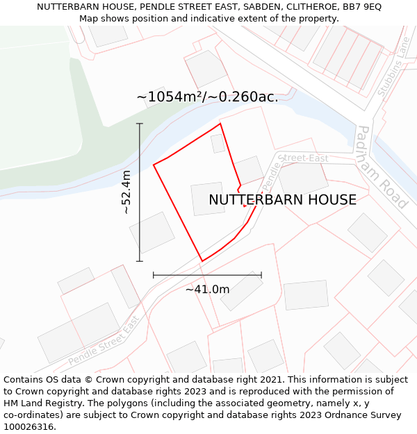 NUTTERBARN HOUSE, PENDLE STREET EAST, SABDEN, CLITHEROE, BB7 9EQ: Plot and title map