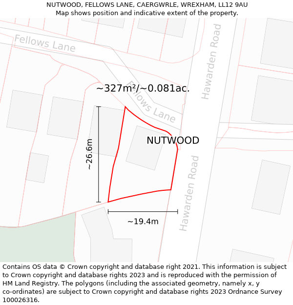 NUTWOOD, FELLOWS LANE, CAERGWRLE, WREXHAM, LL12 9AU: Plot and title map