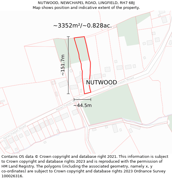 NUTWOOD, NEWCHAPEL ROAD, LINGFIELD, RH7 6BJ: Plot and title map