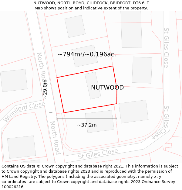 NUTWOOD, NORTH ROAD, CHIDEOCK, BRIDPORT, DT6 6LE: Plot and title map