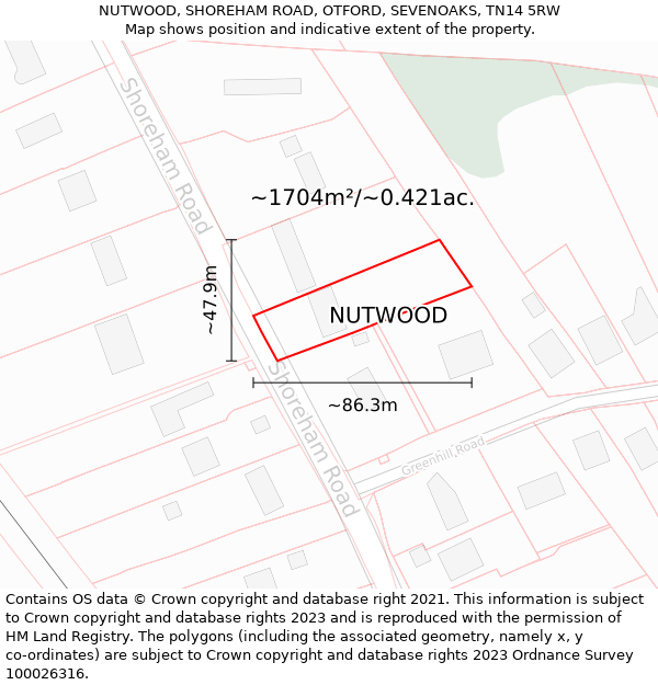 NUTWOOD, SHOREHAM ROAD, OTFORD, SEVENOAKS, TN14 5RW: Plot and title map