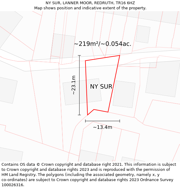 NY SUR, LANNER MOOR, REDRUTH, TR16 6HZ: Plot and title map