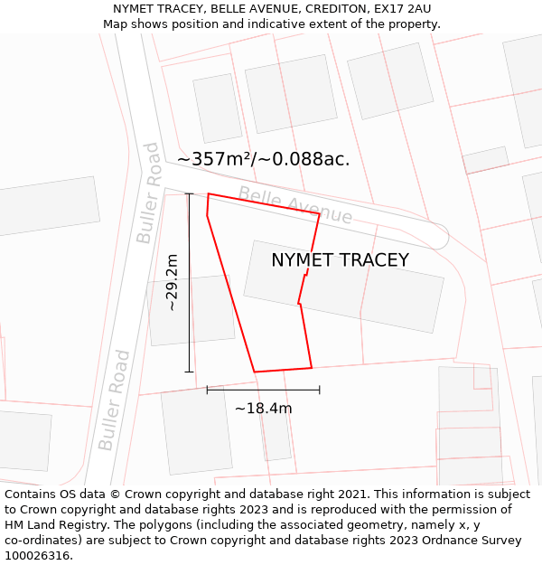 NYMET TRACEY, BELLE AVENUE, CREDITON, EX17 2AU: Plot and title map