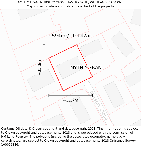 NYTH Y FRAN, NURSERY CLOSE, TAVERNSPITE, WHITLAND, SA34 0NE: Plot and title map