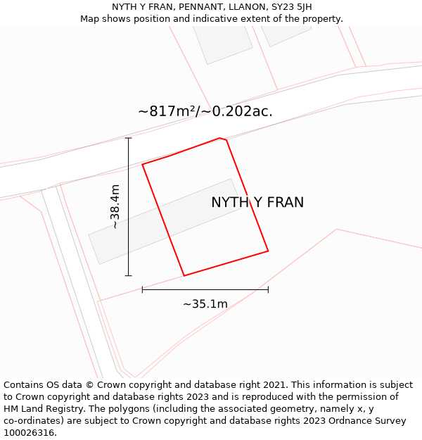 NYTH Y FRAN, PENNANT, LLANON, SY23 5JH: Plot and title map
