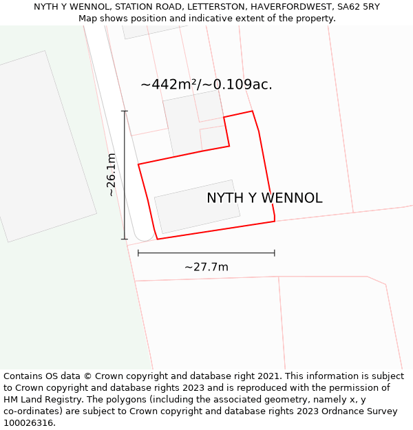 NYTH Y WENNOL, STATION ROAD, LETTERSTON, HAVERFORDWEST, SA62 5RY: Plot and title map