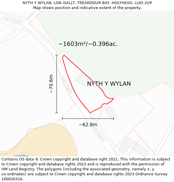 NYTH Y WYLAN, LON ISALLT, TREARDDUR BAY, HOLYHEAD, LL65 2UP: Plot and title map