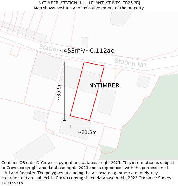 NYTIMBER, STATION HILL, LELANT, ST IVES, TR26 3DJ: Plot and title map