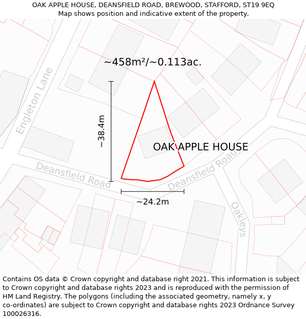 OAK APPLE HOUSE, DEANSFIELD ROAD, BREWOOD, STAFFORD, ST19 9EQ: Plot and title map