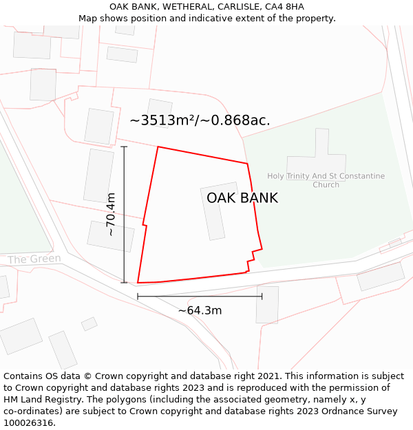 OAK BANK, WETHERAL, CARLISLE, CA4 8HA: Plot and title map